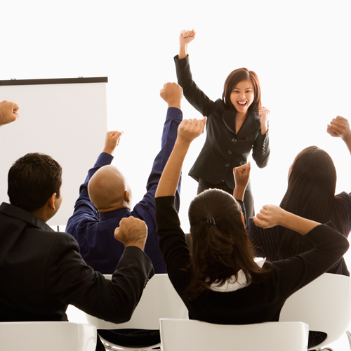 Woman motivating group